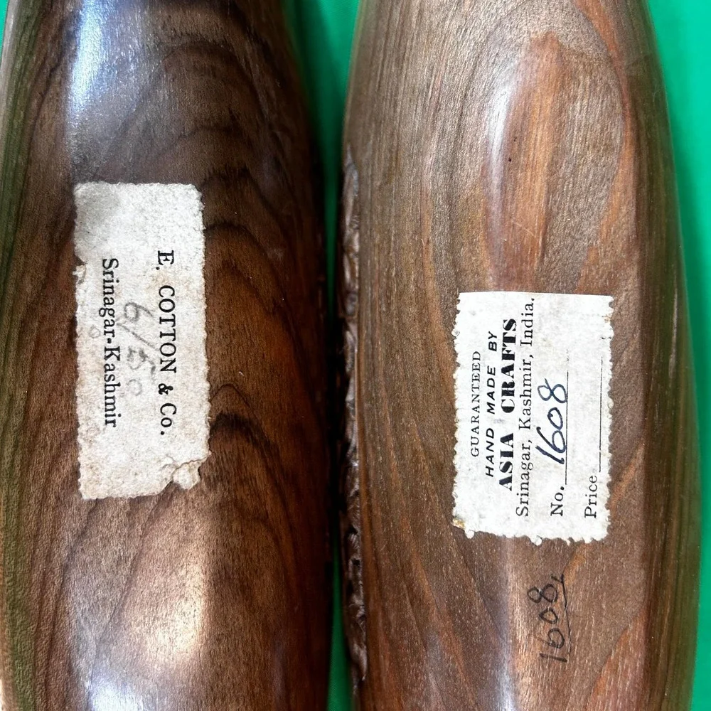 E. Cotton & Co. Wooden Canoe Bowls (2) Handmade in Kashmir 13 x 2.75 x 2